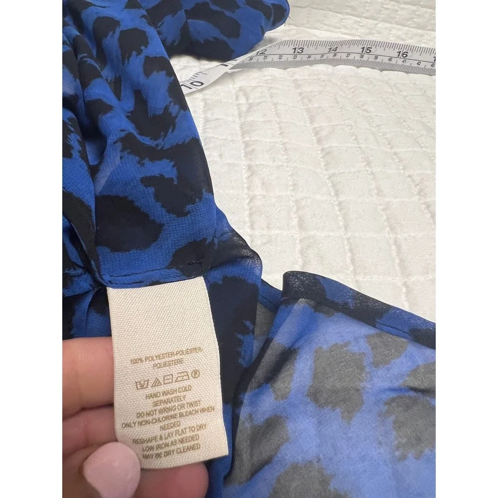 Free People Blue Leopard Animal Print Sheer Button Down Shirt XS Pocket Top
